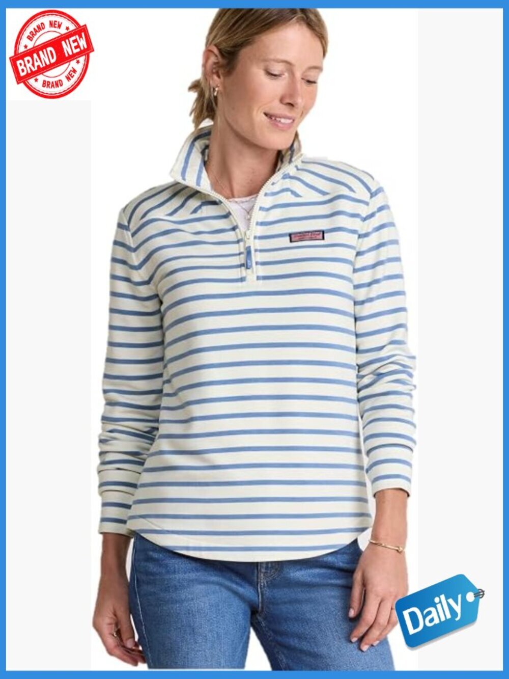 Dreamcloth Striped Shep Shirt Mockneck Quarter-Zip Relaxed Fit